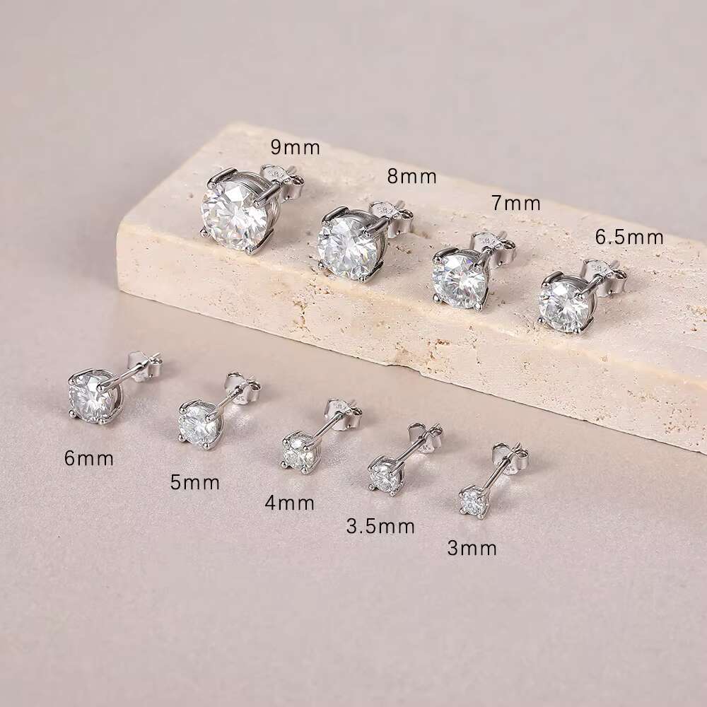 Classic 925 Sterling Silver Four Claw 0.2-3 Carat Black White Zircon Moissanite Stud Earrings for Women Fine Jewelry