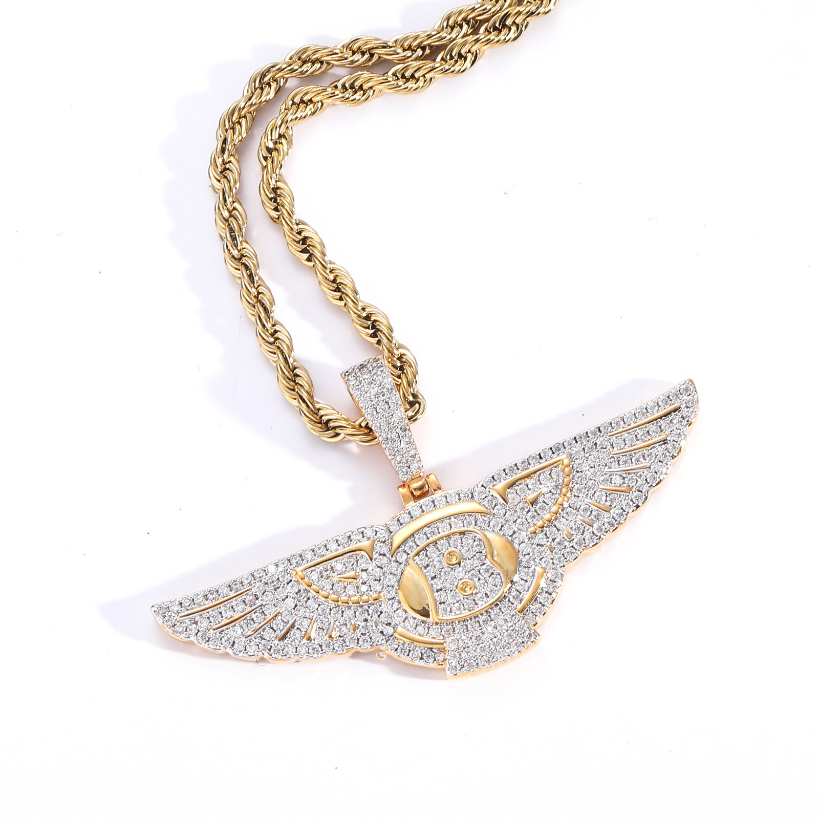 Hip hop Necklace mens Bentley Logo Pendant wings inlaid with Moissanite personalized trendsetter mens Pendant moissanite