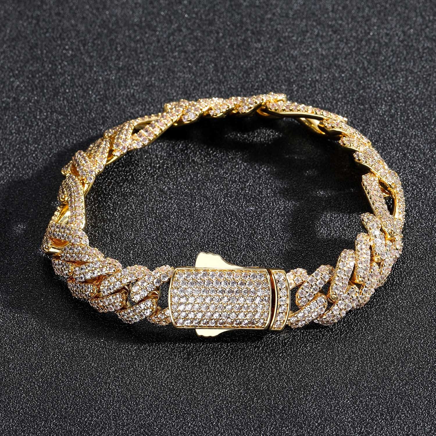 Hip hop Bracelet spring buckle mens 3 1 Miami Cuba chain 12mm Moissanite set hip hop jewelry moissanite