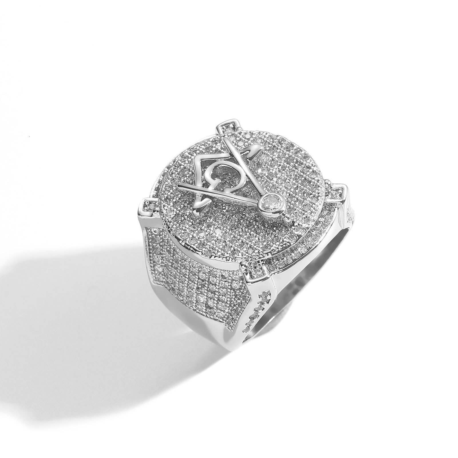Hip Hop Ring AG Masonic Ring Real Gold Full Moissanite Creative Personality Hip Hop Mens Ring moissanite