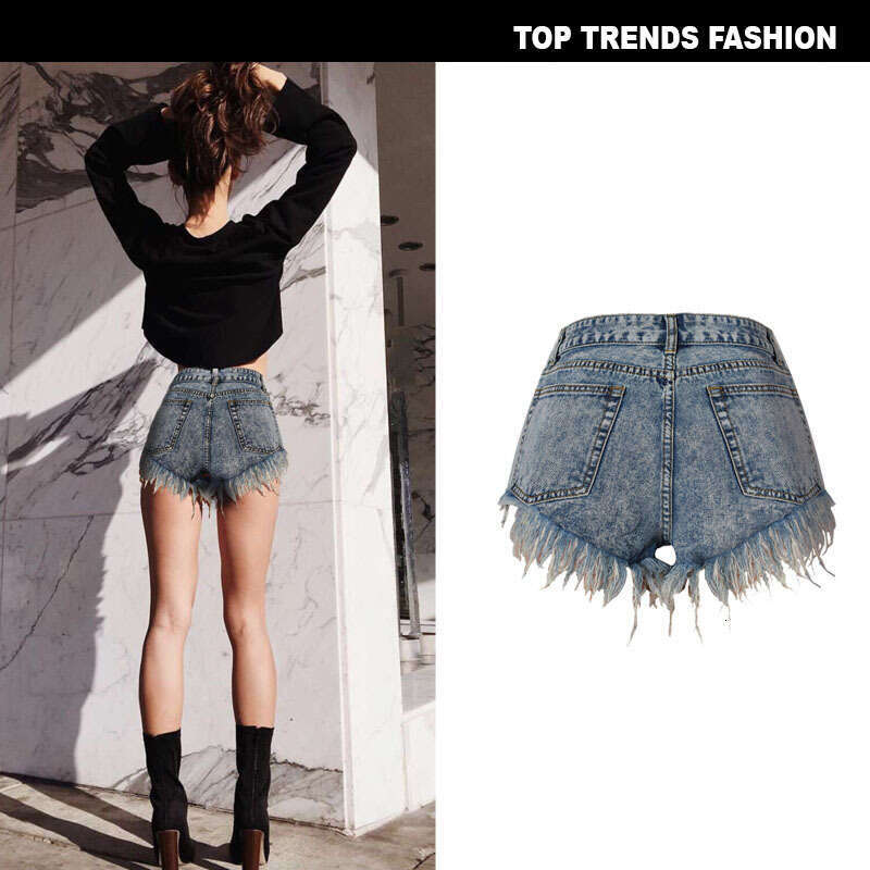 Denim Shorts Jeans Shorts Women S Slim Fit High Waist Distressed Irregular Pocket Tassel Snowflake Retro Denim Shorts Ripped Short Jeans