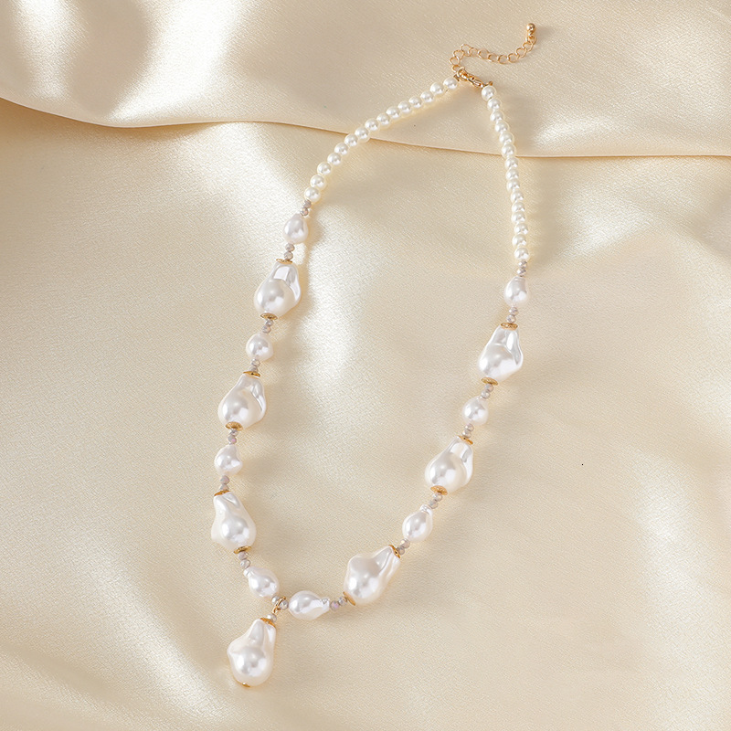 Multi layer sweater collarbone chain irregular Baroque shaped pearl necklace