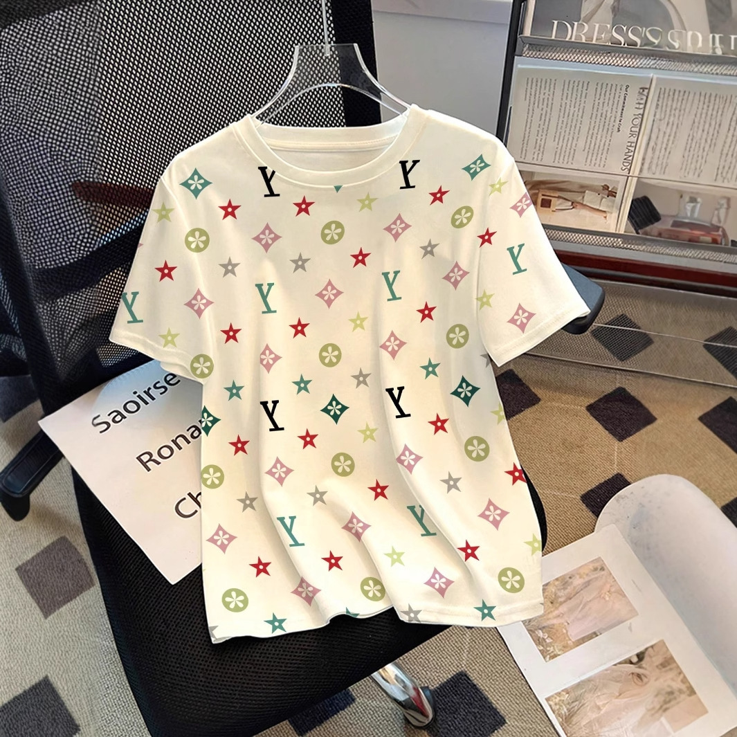 Designer T Shirt European And American New Fashion Loose Round Neck Casual Short Sleeve T Shirt With Color Block Print Essentials Summer Dress