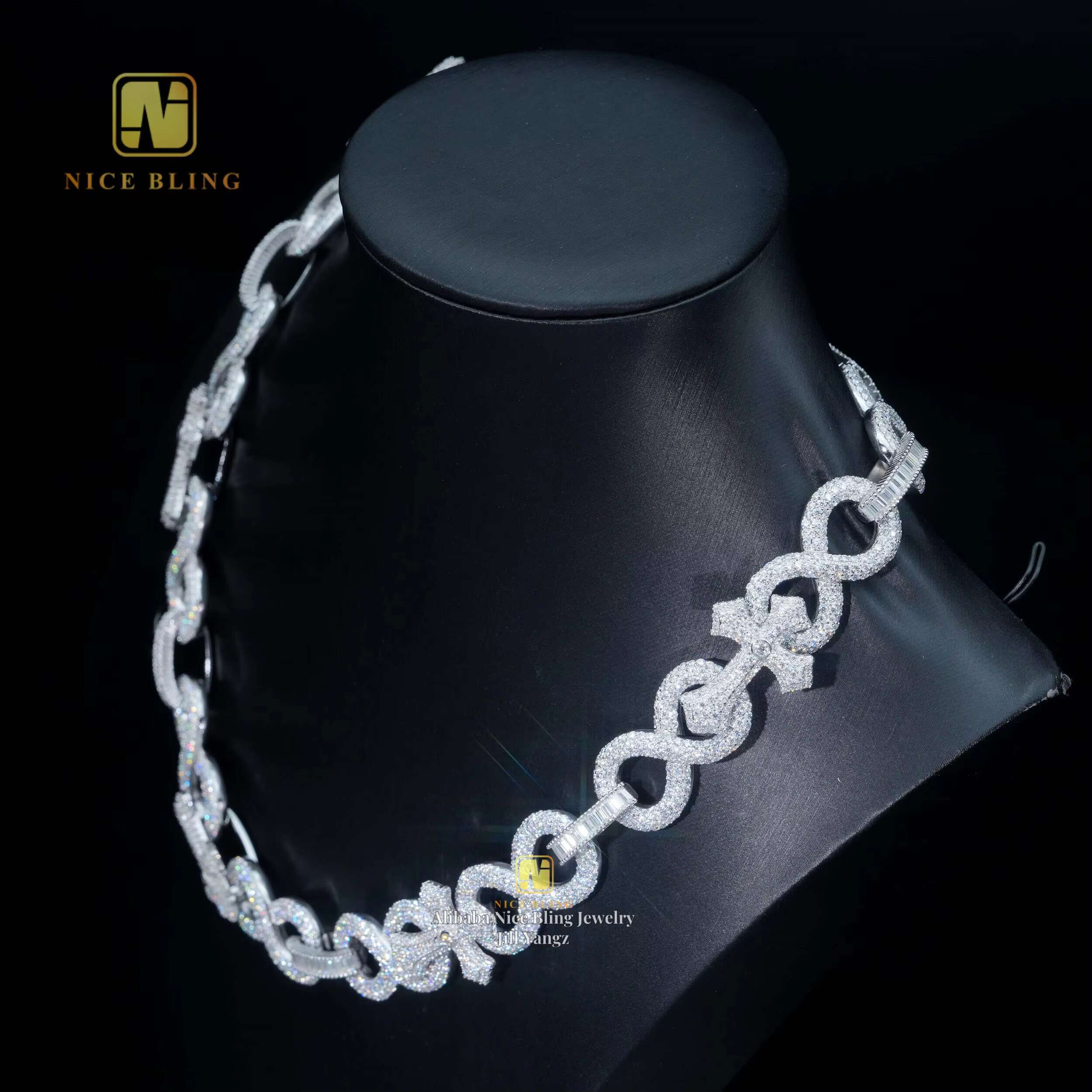 Cross Moissanite Cuban Bracelet Necklace 17mm Ready Stock Custom Hip Hop Jewelry Fancy Shape Diamond Cuban Link Chain Moissanite