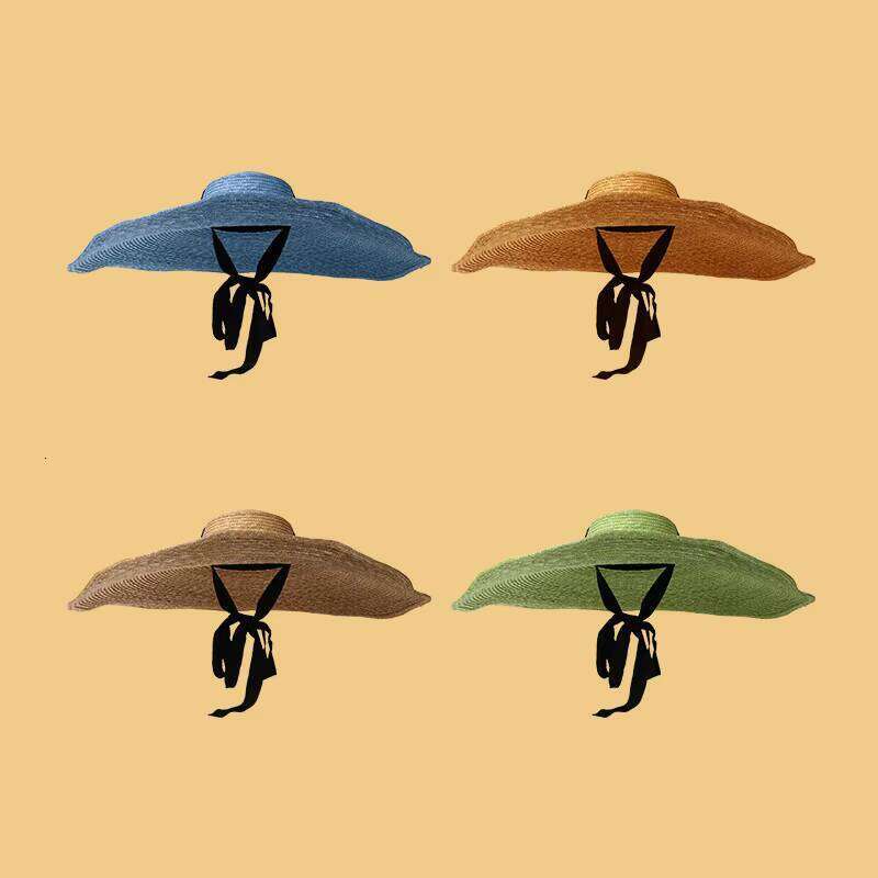 Large Size Adjustable Panama Summer Luffy Floppy Wide Brim Sun Bucket Hat Straw Beach Hats Women