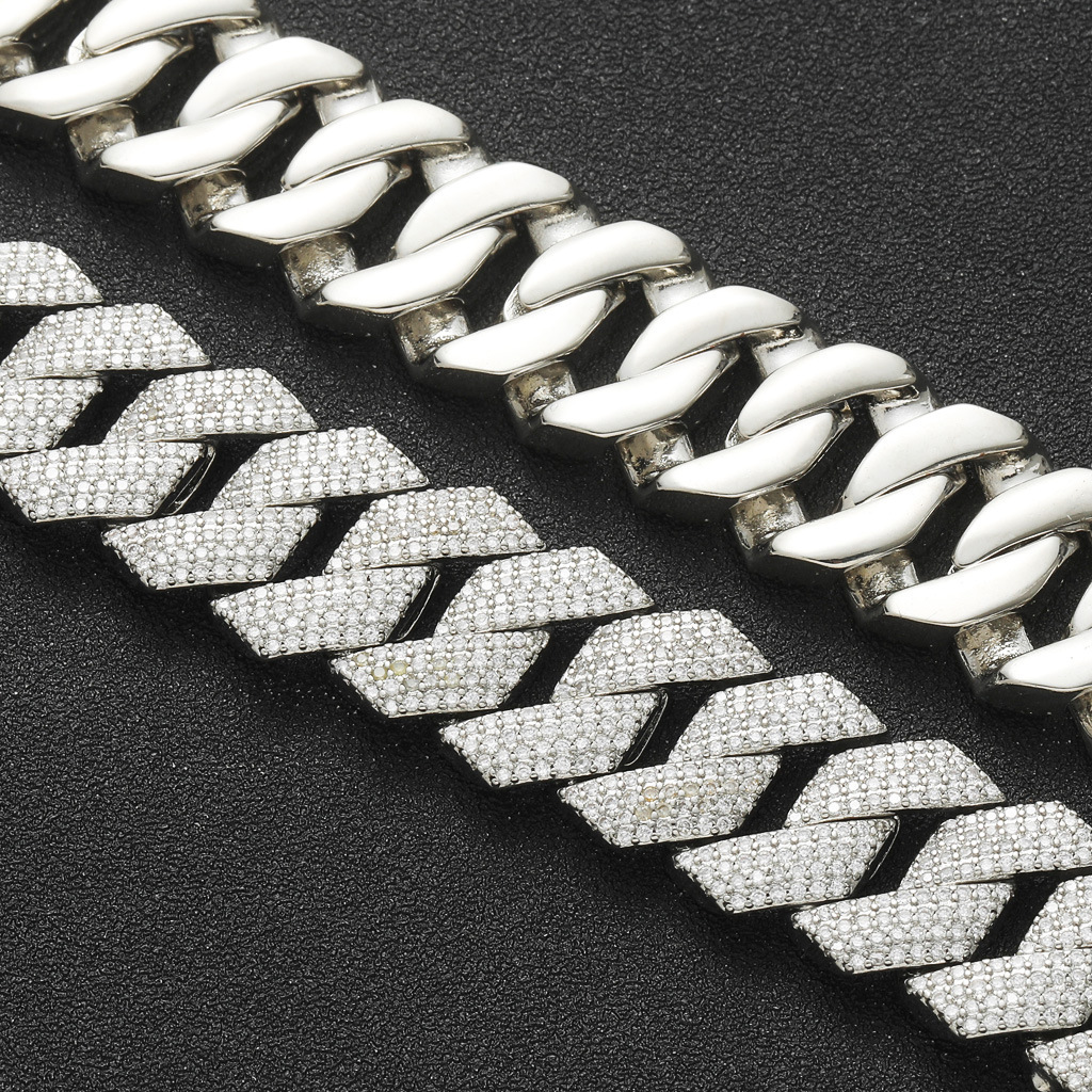 Meisa New Hip-Hop 18MM Four-Row Moissanite Diamond Cuban Chain Personality Trendy Bracelet for Men Micro-Paved Hip-Hop Chain moissanite
