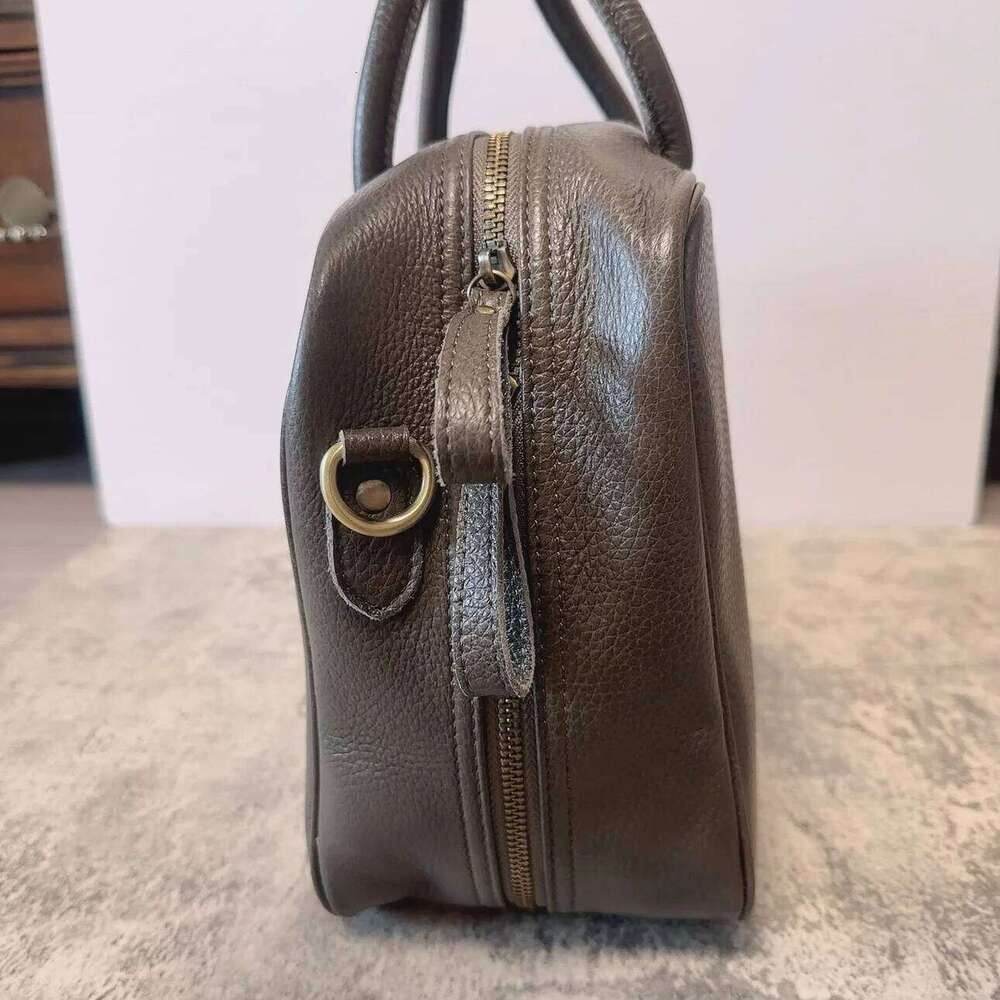 Motingsome Full Grain Cowhide Handbag Designer Bags For Women Bowling Tote Shoulder Crossbody Work Brief Case 2024 New