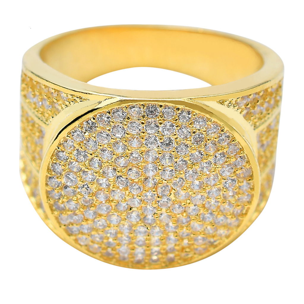 18k True Gold Electroplated Micro Set Moissanite Hiphop Ring Hiphop Mens Personalized Gold Ring moissanite