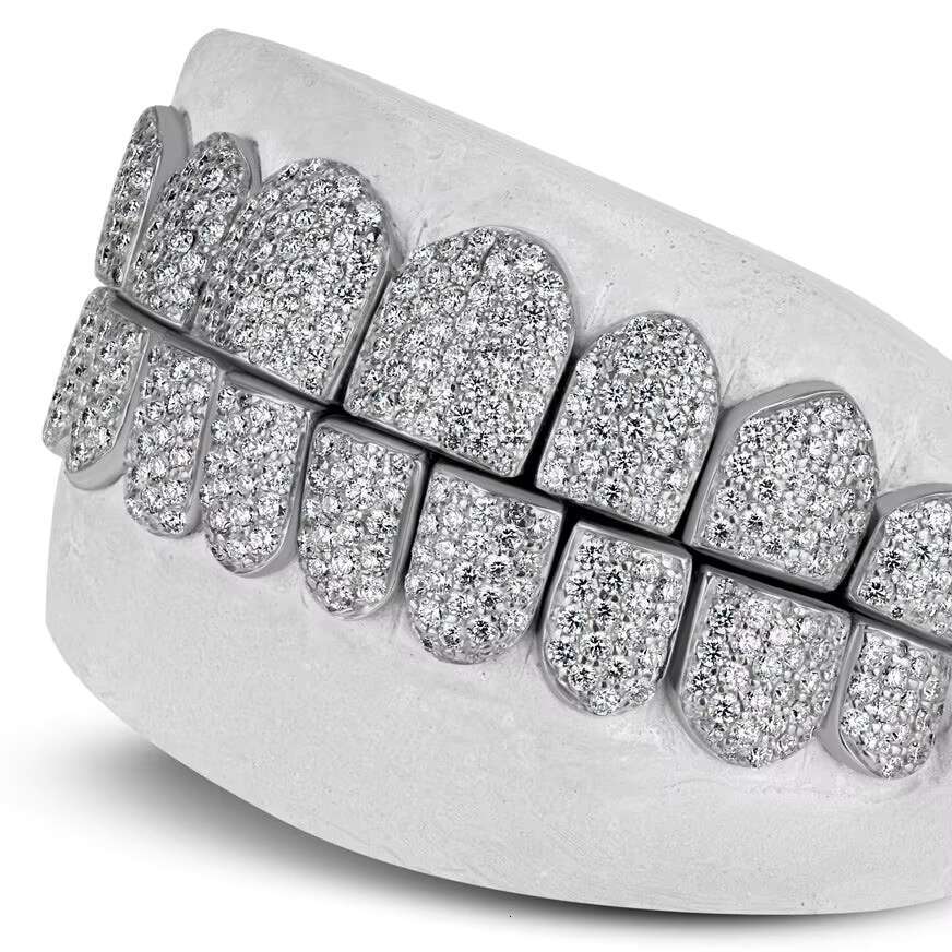 Custom Grillz Luxury 925 Silver Teeth Grillz Iced Out 14k 18K White Gold Hip Hop VVS Moissanite Diamond Grillz Teeth for Men