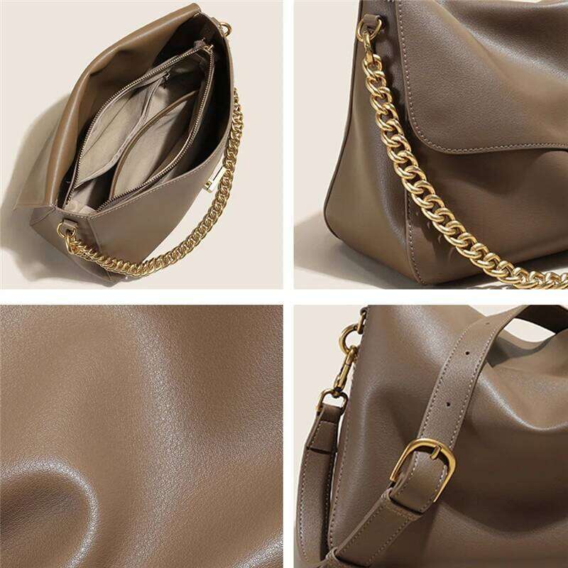Toptrends Genuine Leather Large Chain Shoulder For Women 2025 Designer Office Messenger Bags Satchel Cow Ladies Handbags