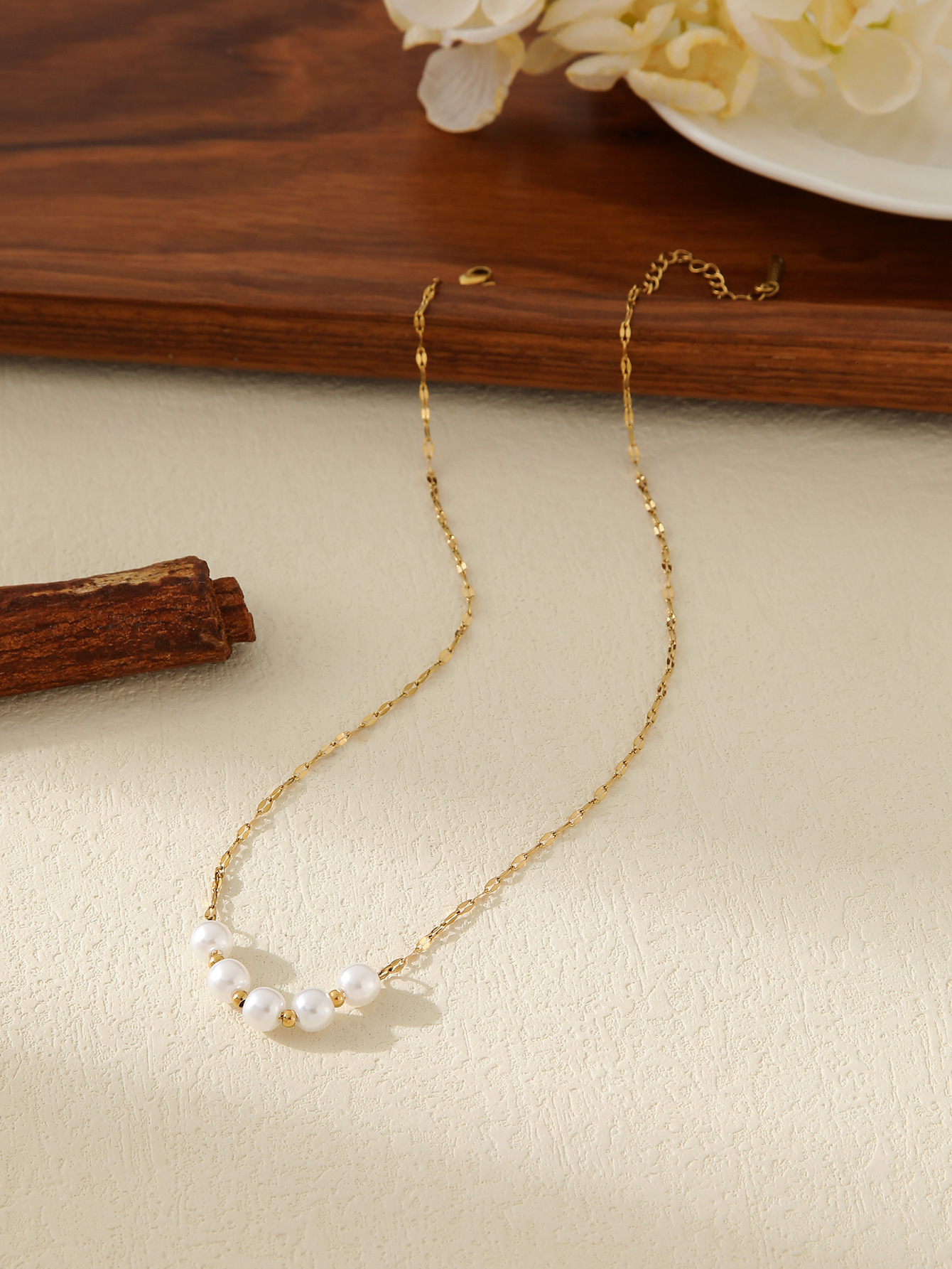 Gold Stainless Steel Ins Pearl Necklace for Women Double Layer Stacked Multi-layer Exquisite Non-fading Clavicle Chain