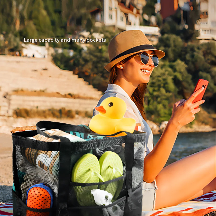 Mesh beach bag handbag fitness swimming bag suitable for family beach bag suitable for toys and holiday necessities 250530