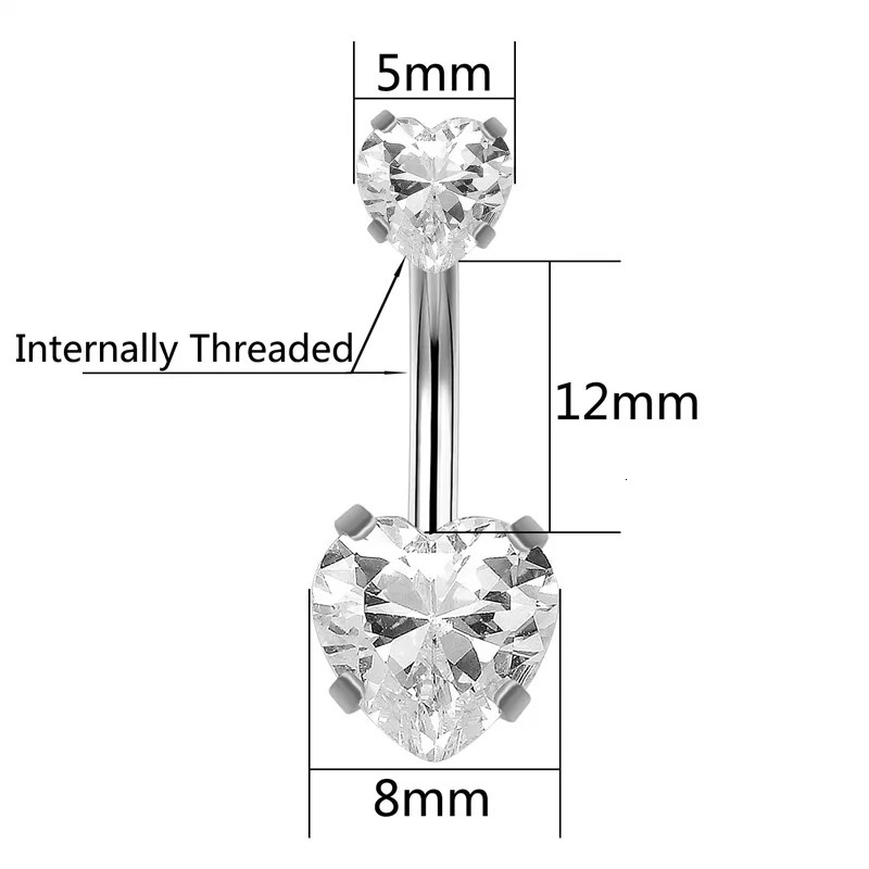 14G CZ Zircon Heart Steel Navel Piercing Ring 12mm Curved Barbell Belly Button Bar Women Accessories pircing ombligos 250530