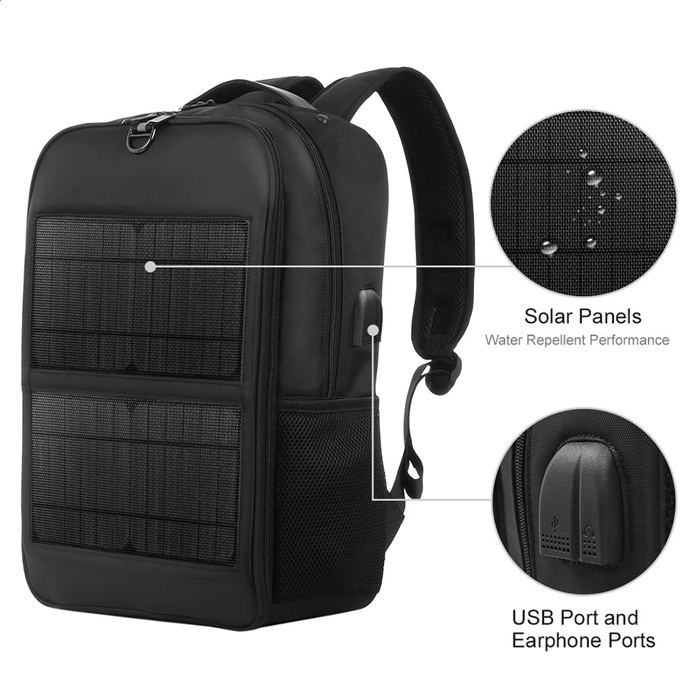 Solar Backpack with 14W Solar Panel Dual USB Port Waterproof Nylon Backpack for Outdoors Large-Capacity Travel Bag for Hiking 250530