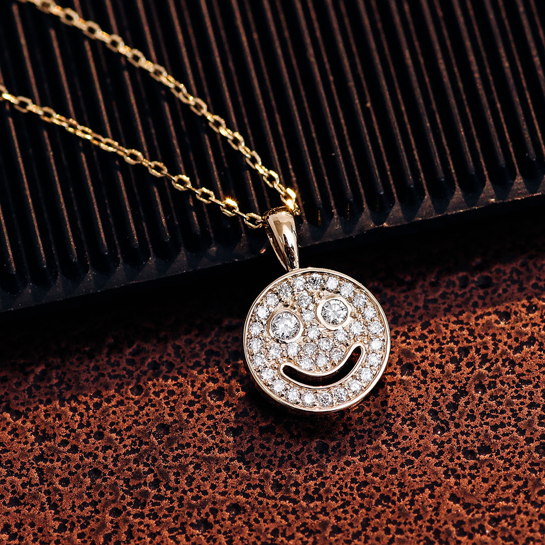 Provence Jewelry Custom Happy Smiley Face DEF VVS Lab Grown Diamond Hip-Hop Pendant Funny Face With White Yellow Rose 10k 14k 18k Solid Gold Options