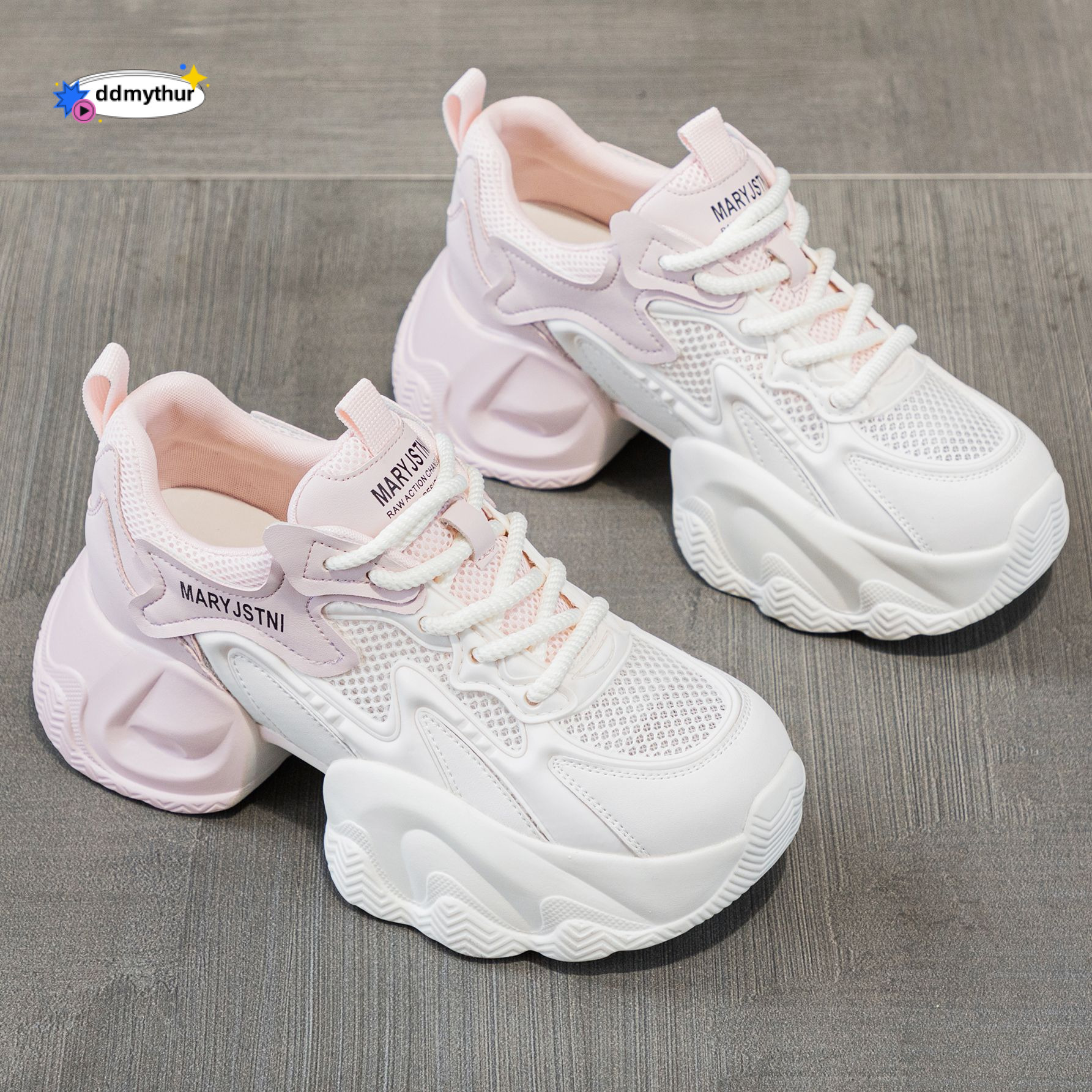 Platform Dad Sneakers 2025 New Summer Versatile Mesh Breathable Casual Sports White Shoes Women ddmythur