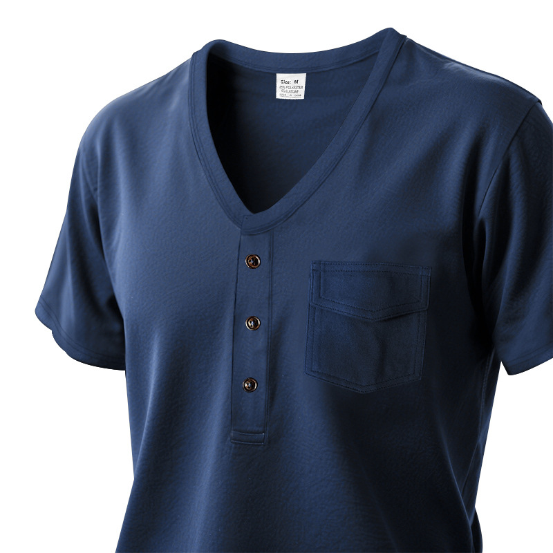 designer t shirt mens summer loose fit henley shirt pocket short sleeve t shirt deep v neck