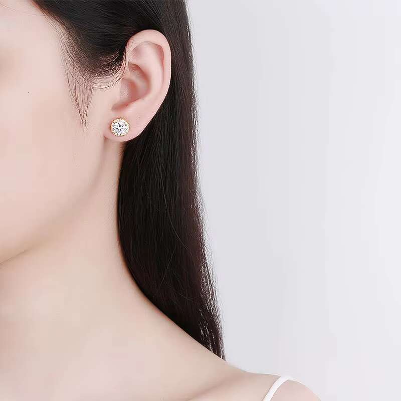 925 Sterling Silver Moissanite Earrings VVS Quality Fashionable Gold-Plated Screw Back Stud Hypoallergenic Jewelry