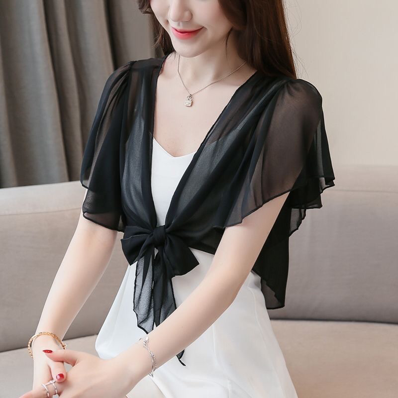 K901 Air conditioning shirt drying clothes 2025 spring and summer new short-sleeved chiffon small shawl lace cardigan jacket drying clothes for women