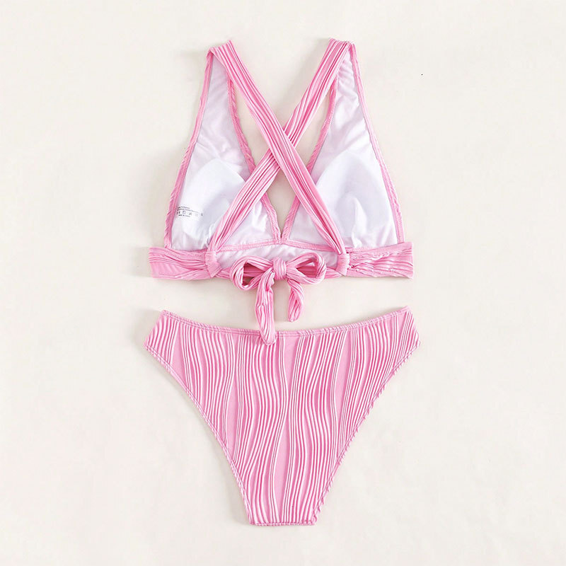 Outdoor Summer Beach Sexy Womenfree Shipping 2025 New Designer Shoes 2025 Summer New Solid Color Neck Strap Split Female Sexy Bikini Swimsuit