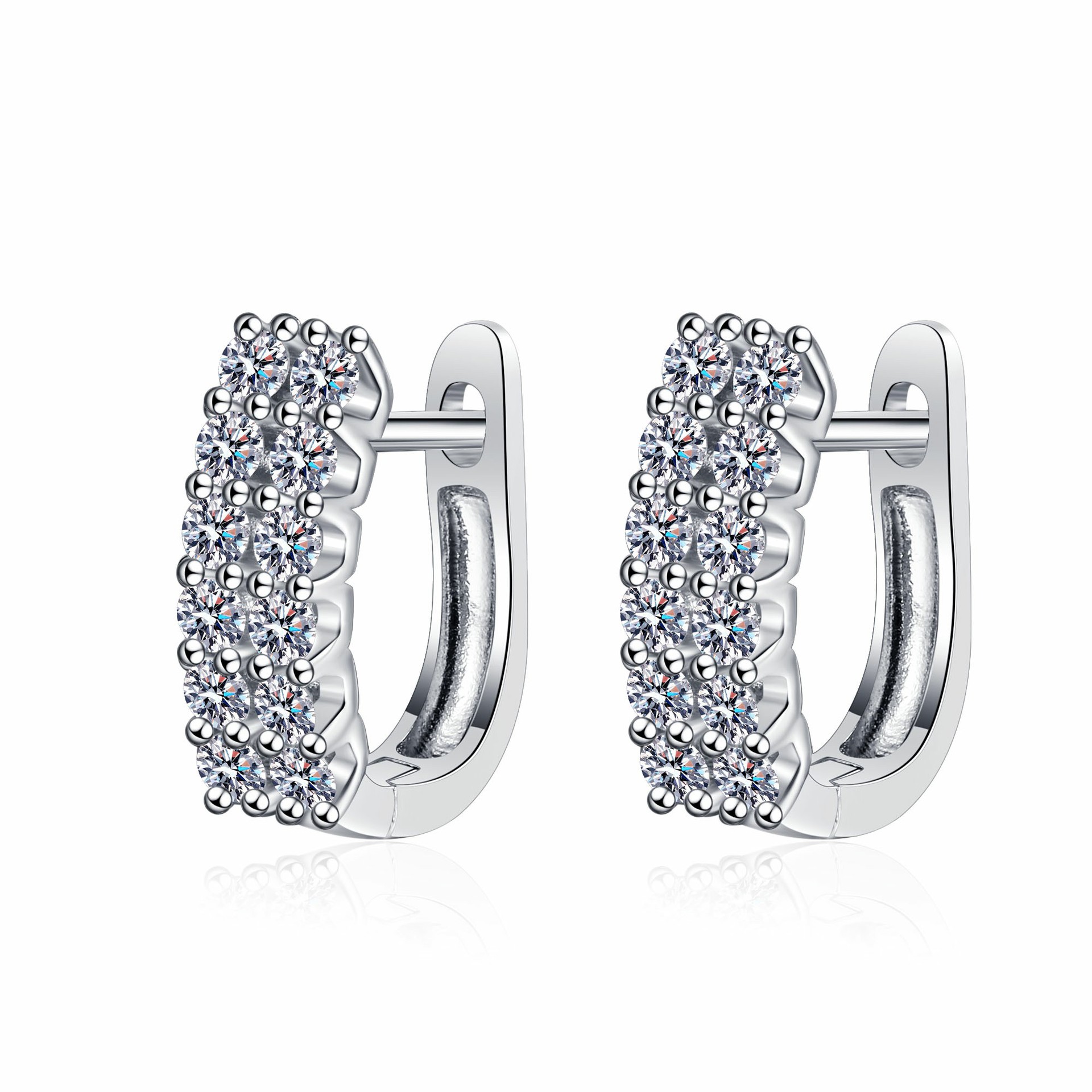925 Sterling Silver Moissanite Earrings Double Row Full Paved Diamond Hoop Earrings for Women, Perfect for Everyday Wear, Elegant & Chic