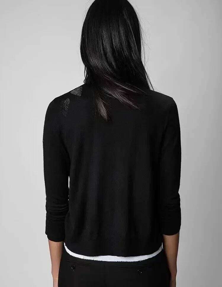 Star Heart Embellished Women Single Breated V-Neck Long Sleeve Wool Blend Cardigan Sweater Female Autumn Winter Clothes