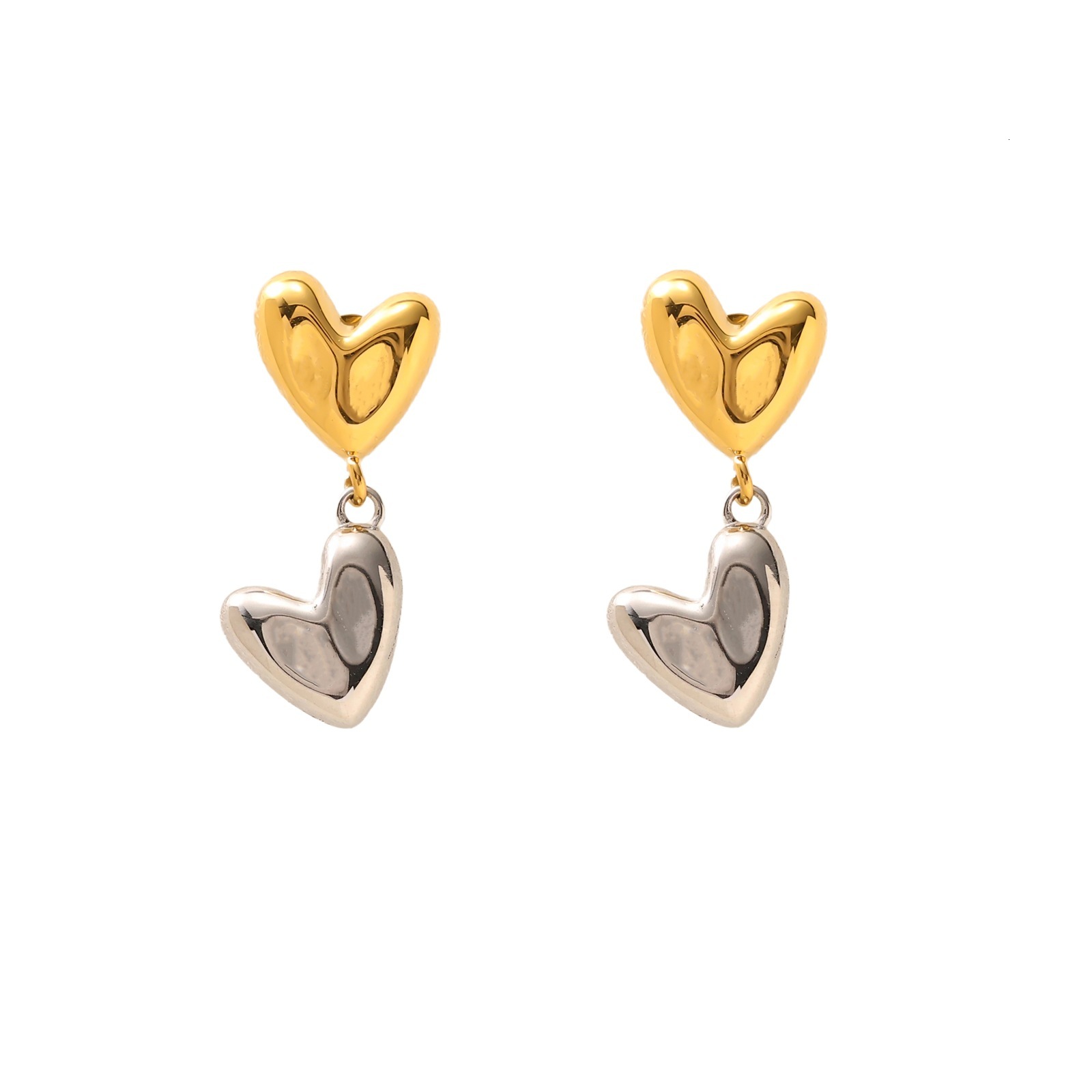 Needle Color-Block Minimalist Heart Asymmetric Cold Style Design Light Versatile Earrings Jewelry