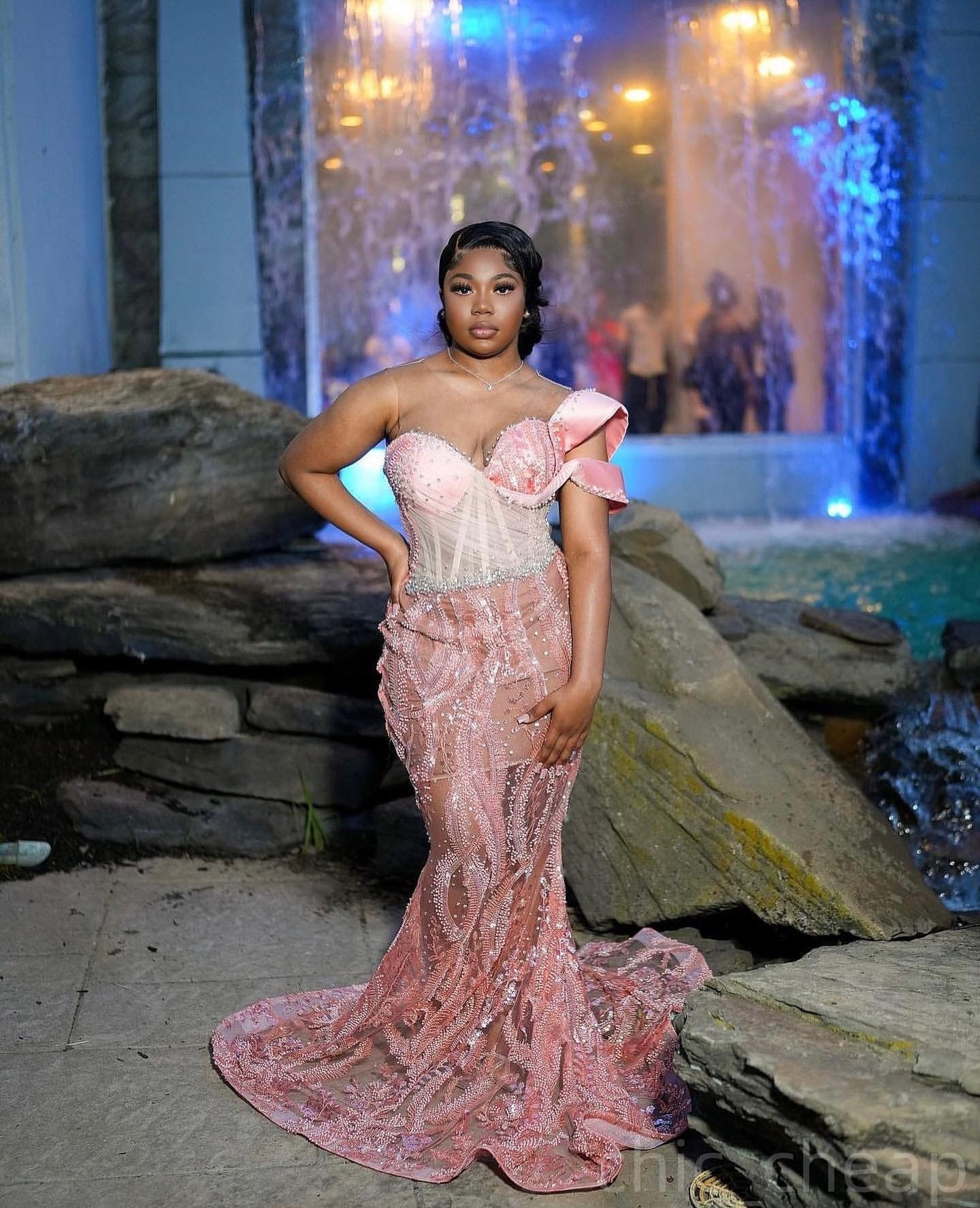 Pink Mermaid Prom Dresses 2025 Illusion Crystals Beaded Sequined Evening Formal Party Second Birthday Engagement Gowns Plus Size Dress For Special Occ