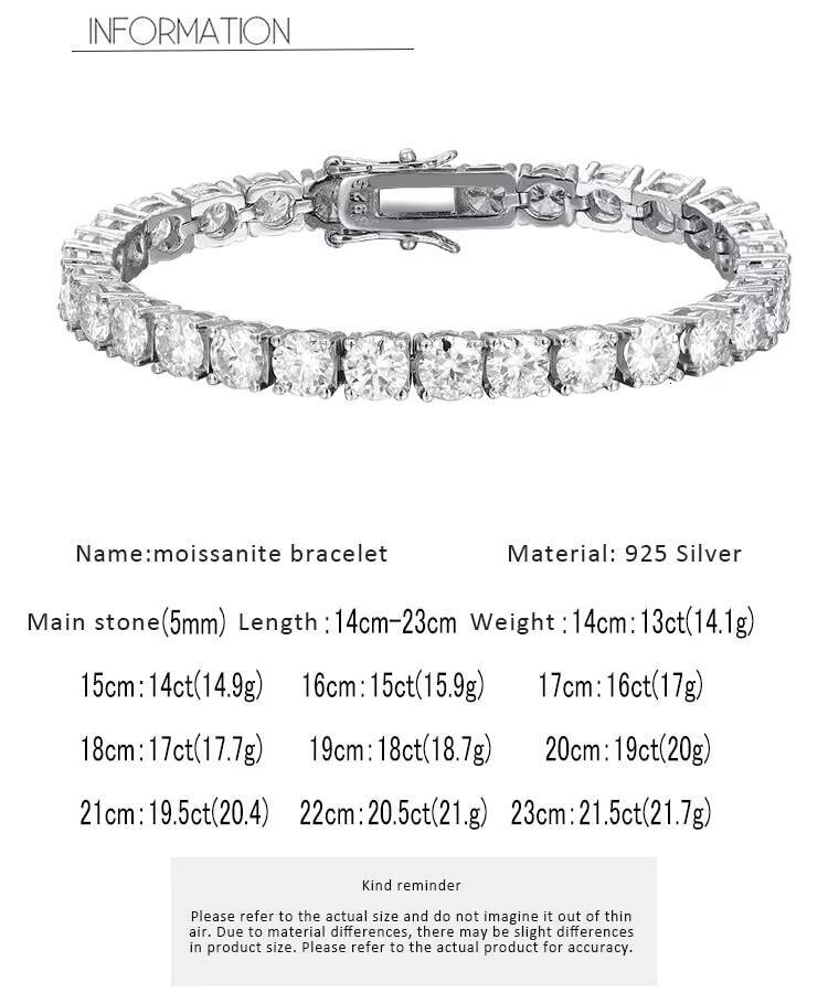 5mm Women's Pure Sier Lab-Grown Silicon Stone Tennis Bracelet