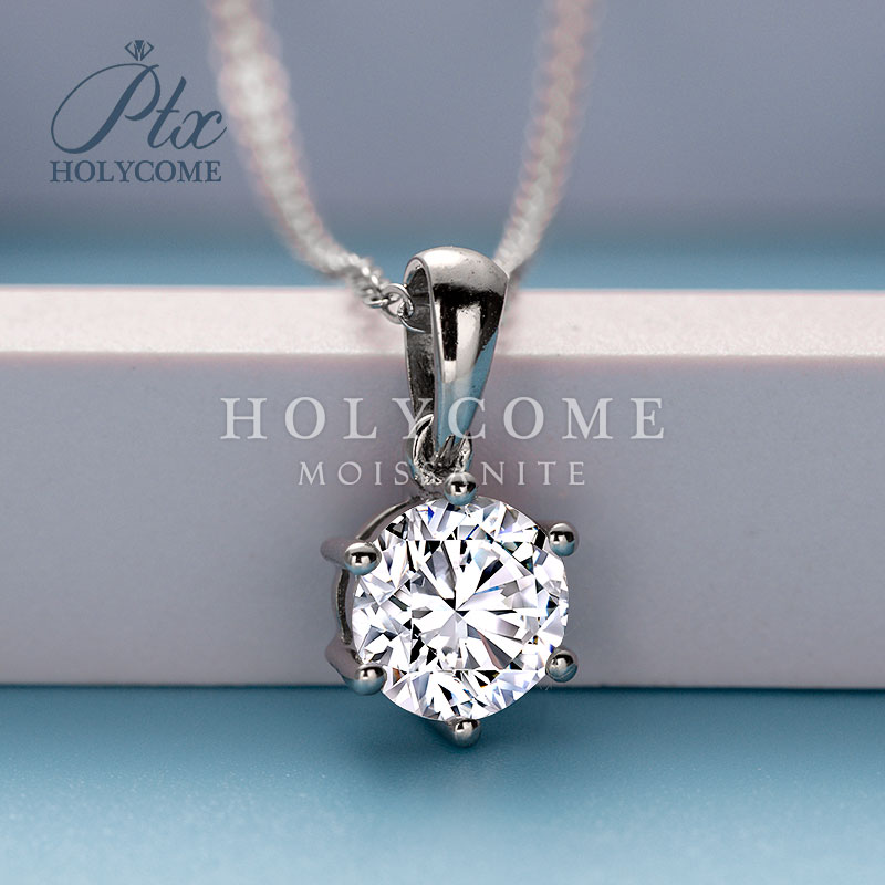 Fine Jewelry White Diamond 6 Claw Pendant Necklace 925 Sterling Silver 1CT Minimalist D Color VVS Moissanite Pendant Women Unisex Party Gift