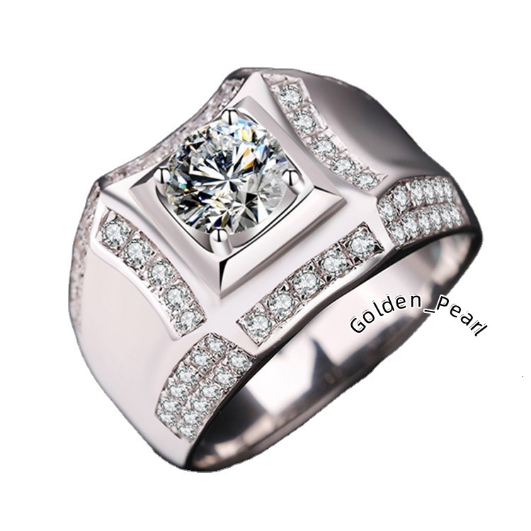 XingYao Jewelry 18K White Gold Moissanite Wedding Ring Mens Ring