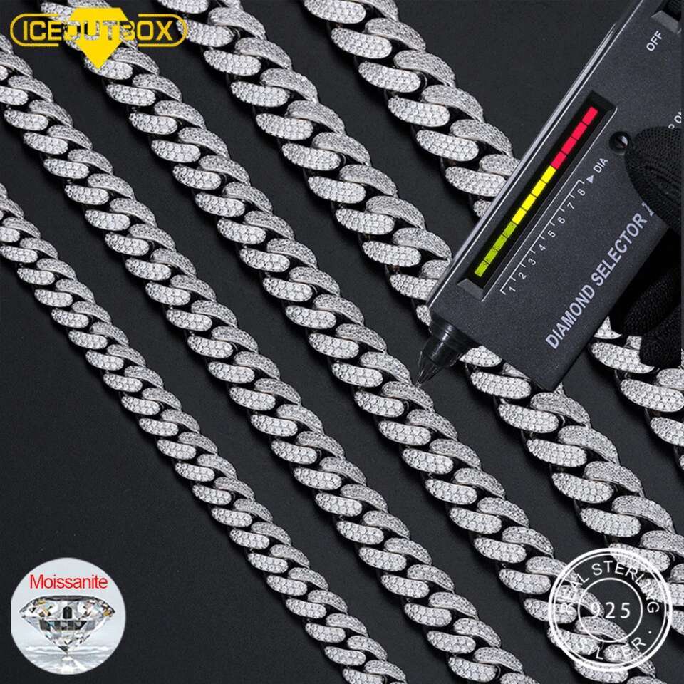 8-20mm Moissanite Cuban Link Chains For Man S925 Silver For Men Hip Hop Jewelry Silver Necklace Christmas Gifts 2024 New Arrival