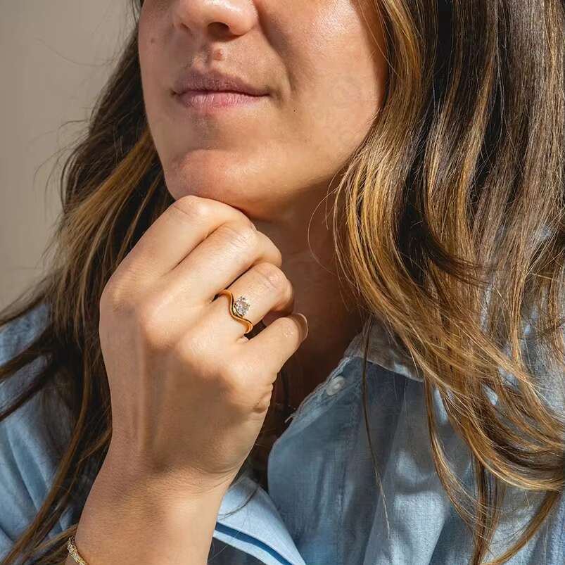 Gemnel Minimalism Fine Jewelry 18K Gold 925 Silver Classic Curve Marquise Moissanite Diamond Rings