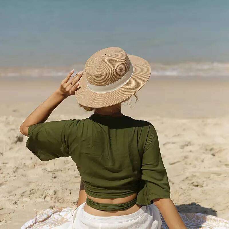 Hot Selling Retro Style Ladies Sun Summer Beach Sunscreen Grass Straw Boater Hat