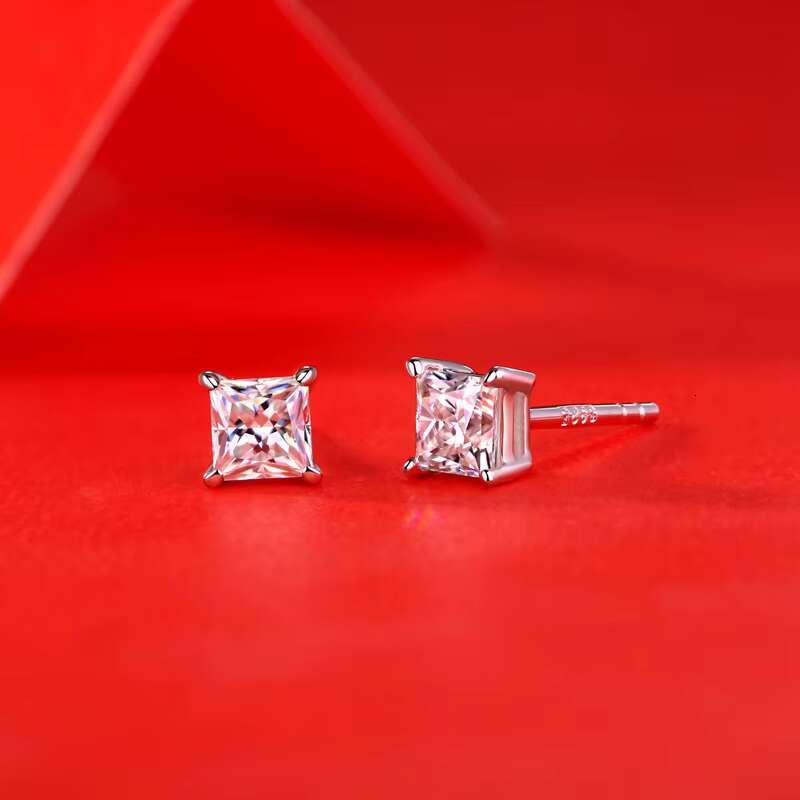 Custom Fine Jewelry Princess Cut Square Moissanite Stud Earrings 925 Sterling Silver VVS Mossanite Diamond Earring for Men Women