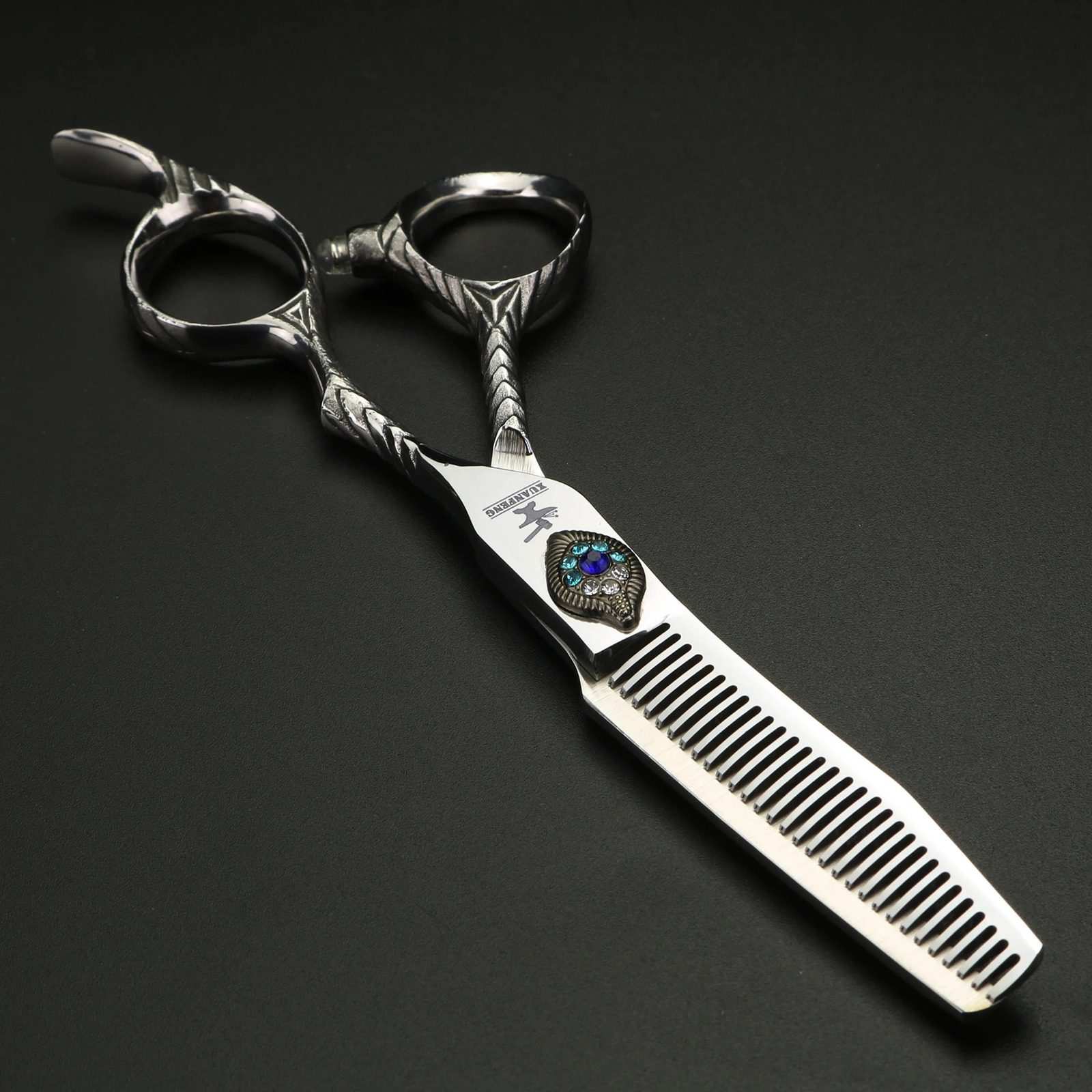 Silver Peacock Screw Barber Cutting and Thinning Scissors 6-inch Japanese 440C Steel Hair Scissors 250530