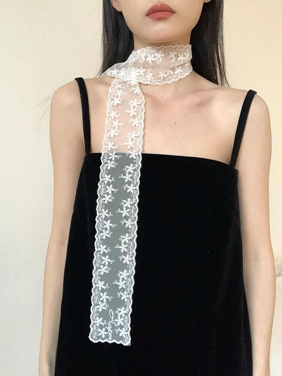 Fashionable White Lace Embroidered Scarf For Women Versatile For Spring And Summer With A Layered And Flowing Ribbon W250602