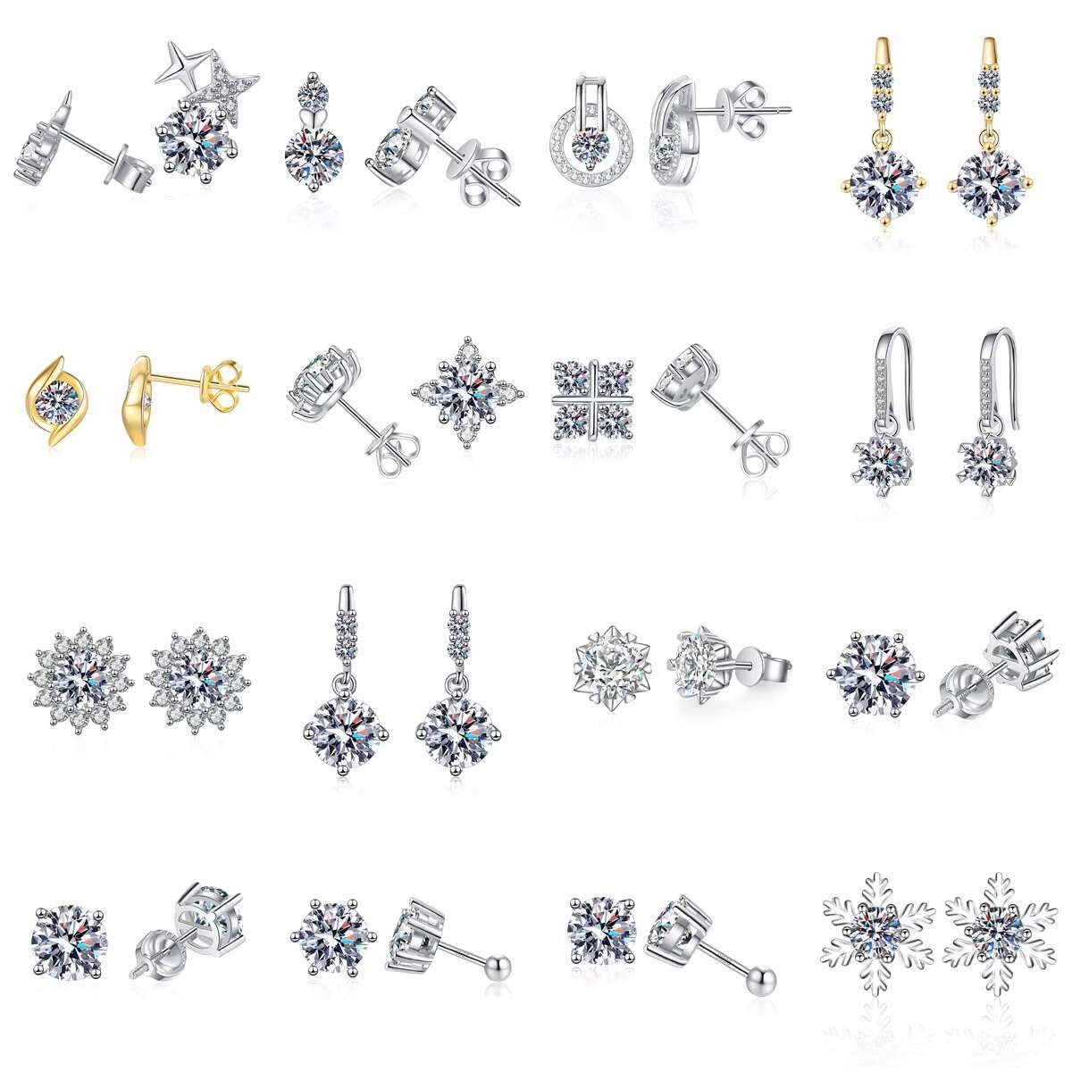 Hot Sale Diamond Tester Vvs 925 Sterling Silver Snowflake Round Cut Moissanite Earrings Women Wedding Jewelry 0.5ct
