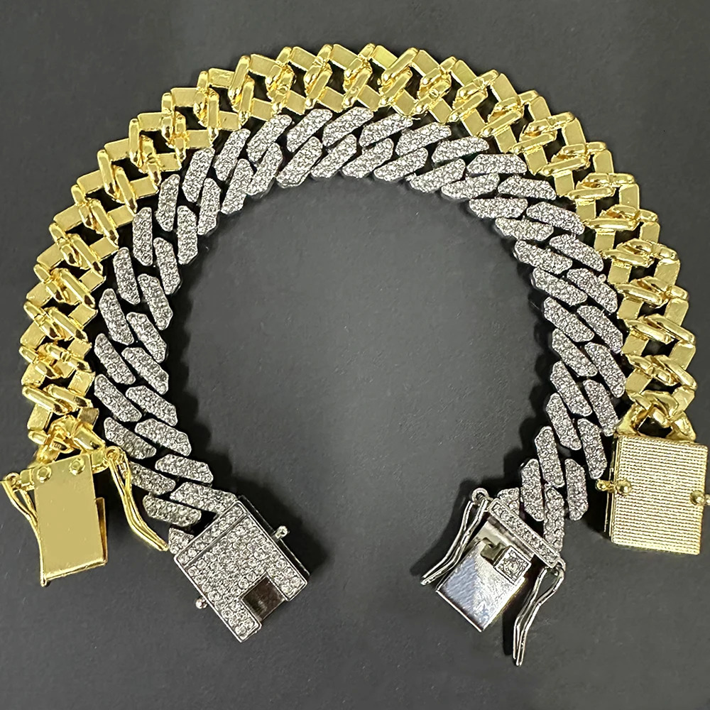 10mm Square Iced Out Cuban Link Chain Bracelet for Men Women Bling Rhinestone Hip Hop Necklace Jewelry 250530