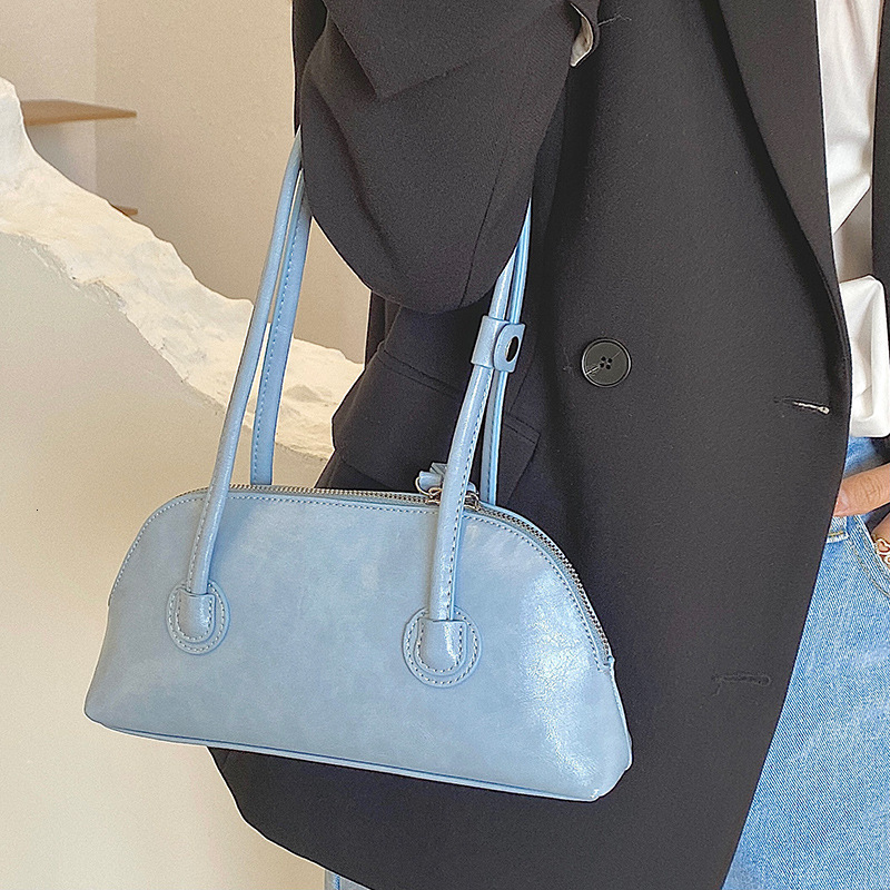 designer Women's Handbag Retro Fashion Oil Wax Leather Baguette Bag Niche Versatile Casual Candy Color Long Handle Shoulder Underarm Bag