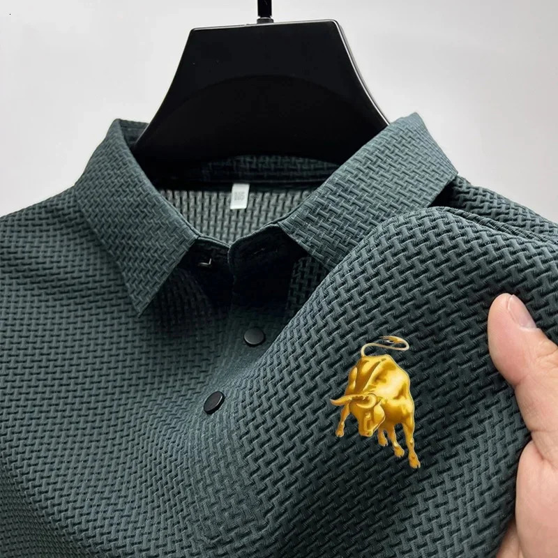 style ice silk jacquard polo shirt short sleeve summer mens t-shirt casual business fashion stand collar t-shirt men 250526