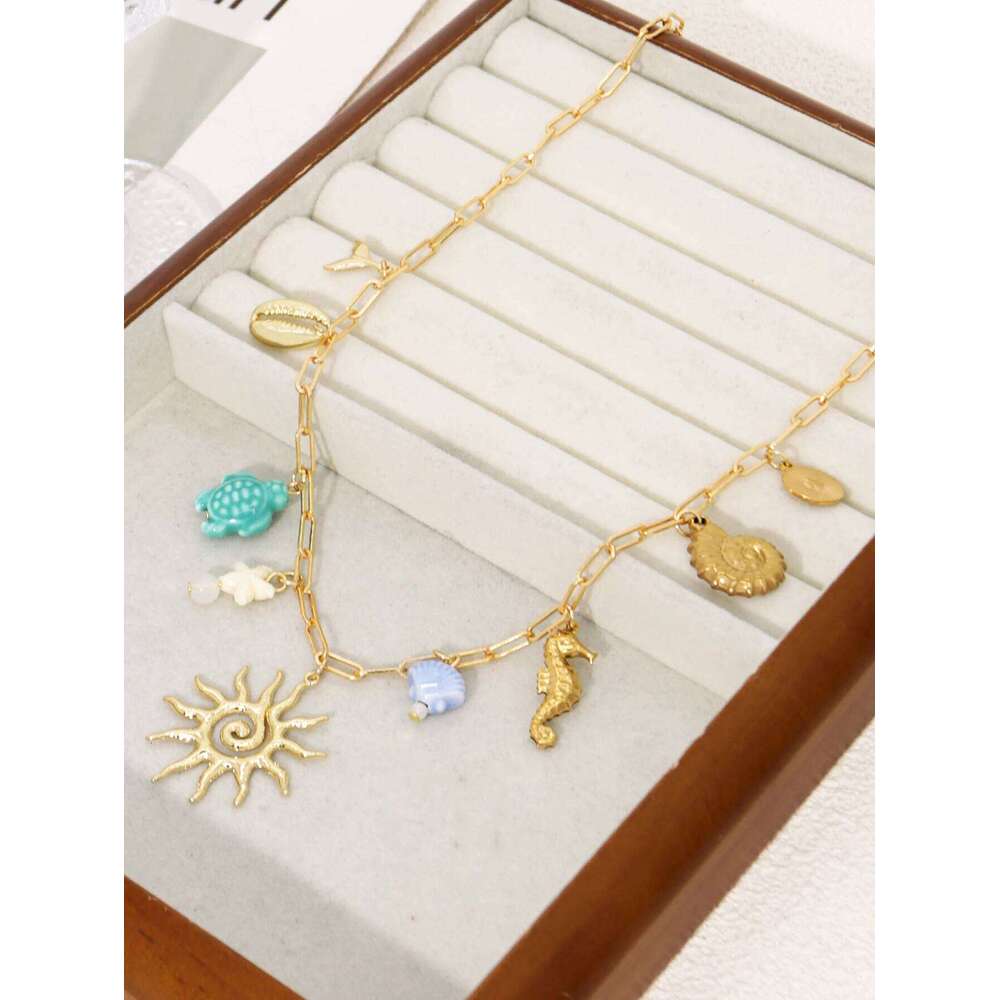 Charm Sun Ocean Animal Pendant Multi Element Necklace For Women's Daily Dating Jewelry