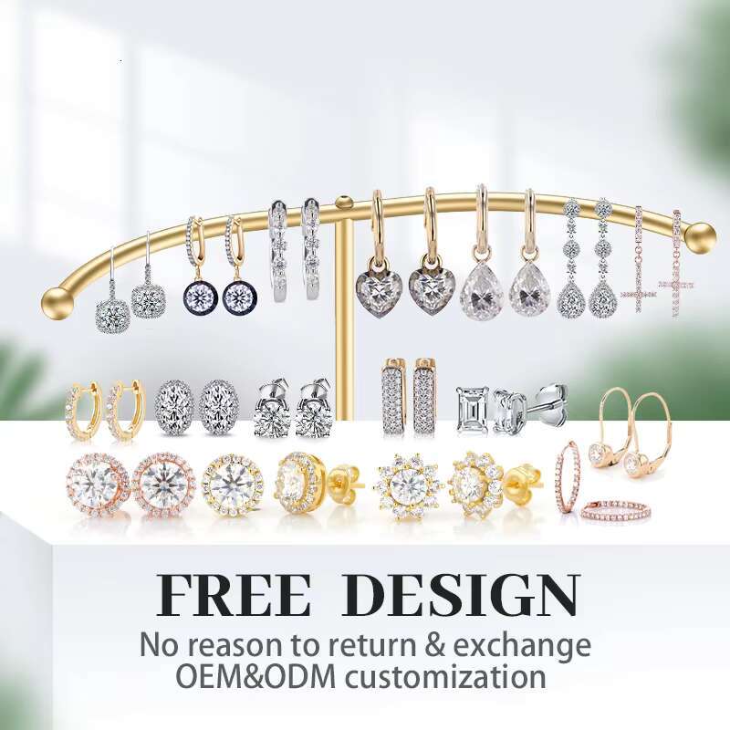 Starsgem 4 Prongs 14K White Yellow Rose Gold 0.5 1 1.5 2 CT Round Moissanite Diamond Stone Stud Earrings