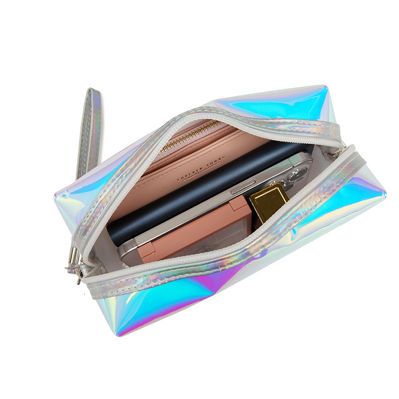 designer Colorful Laser PU Makeup Bag for Women Portable Skincare Storage Bag Waterproof Travel Toiletry Bag Korean Style