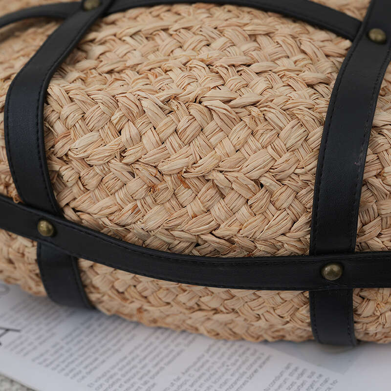 Straw Beach Tote Niche Design Raffia PU Handle Straw Beach Vacation Shoulder Patchwork Color Block Underarm Tote Bag For Women Crossbody Bag