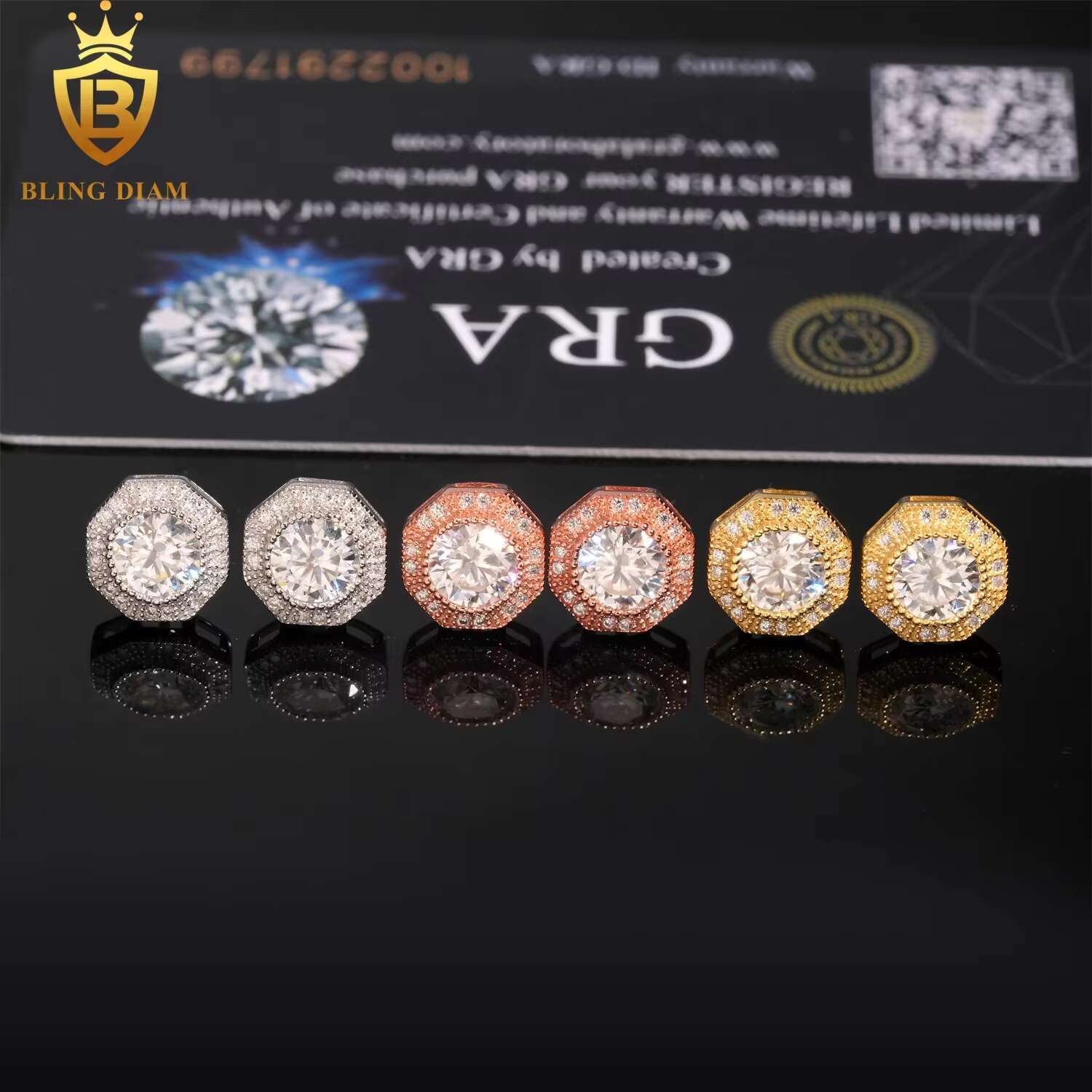 Factory Wholesale Price 925 Silver Earrings Iced Out Vvs Moissanite Earring Round Cut Diamond Fine Jewelry