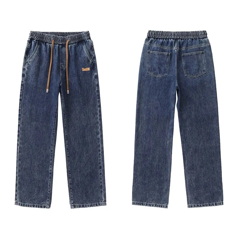 Jeans Mens Casual High Quality Pants Length Large Size Wide Waisted Women Calf Hole Stretch Baggy Sweatpants 250527