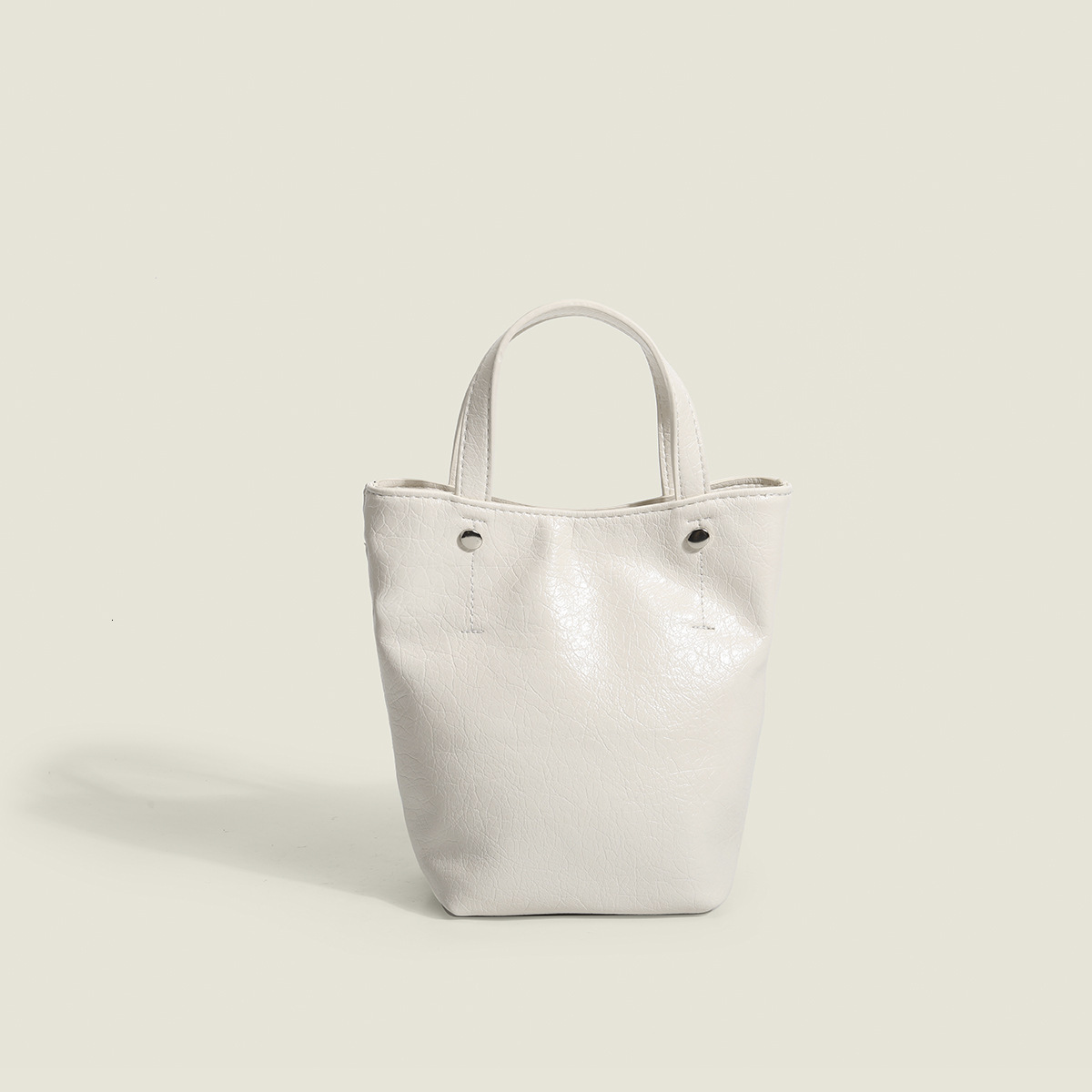 designer Korean Handheld Silver Waxed Leather Mini Tote Bag Summer New High-end Bucket Shoulder Crossbody Small Bag