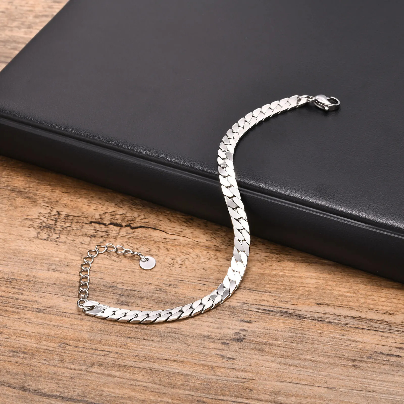 Flat Cuban Chain Bracelets for Men BoysAdjustable Stainless Steel Links WristbandClassic Male Accessories Jewelry Gifts 250528