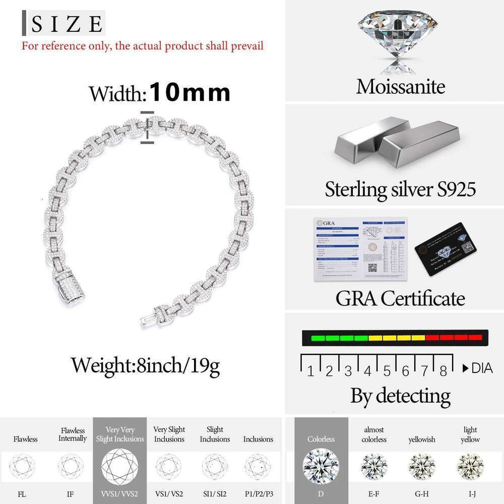 TUHE Unisex Chains Necklaces Moissanite Cuban Chain For Men Hip Hop Jewelry